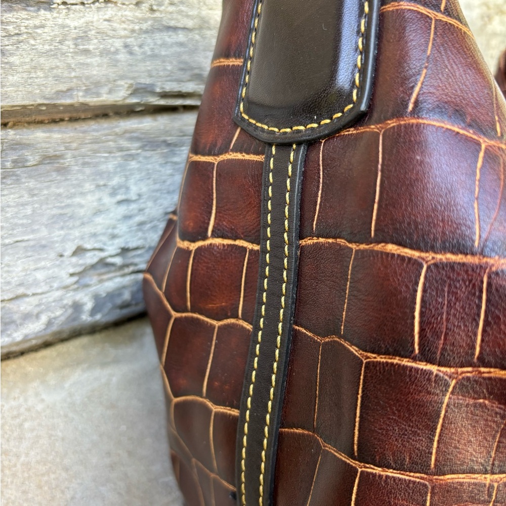 Dooney & Bourke Croc-Patterned Leather Shoulder Bag with Gold Toned Hardware - Picture 3 of 15